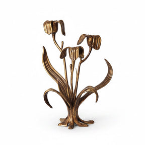 Botanical Brass Candelabra Sculpture | Hand-Forged Floral Tulip Candelabrum | Elegant Gold Art Nouveau Centerpie