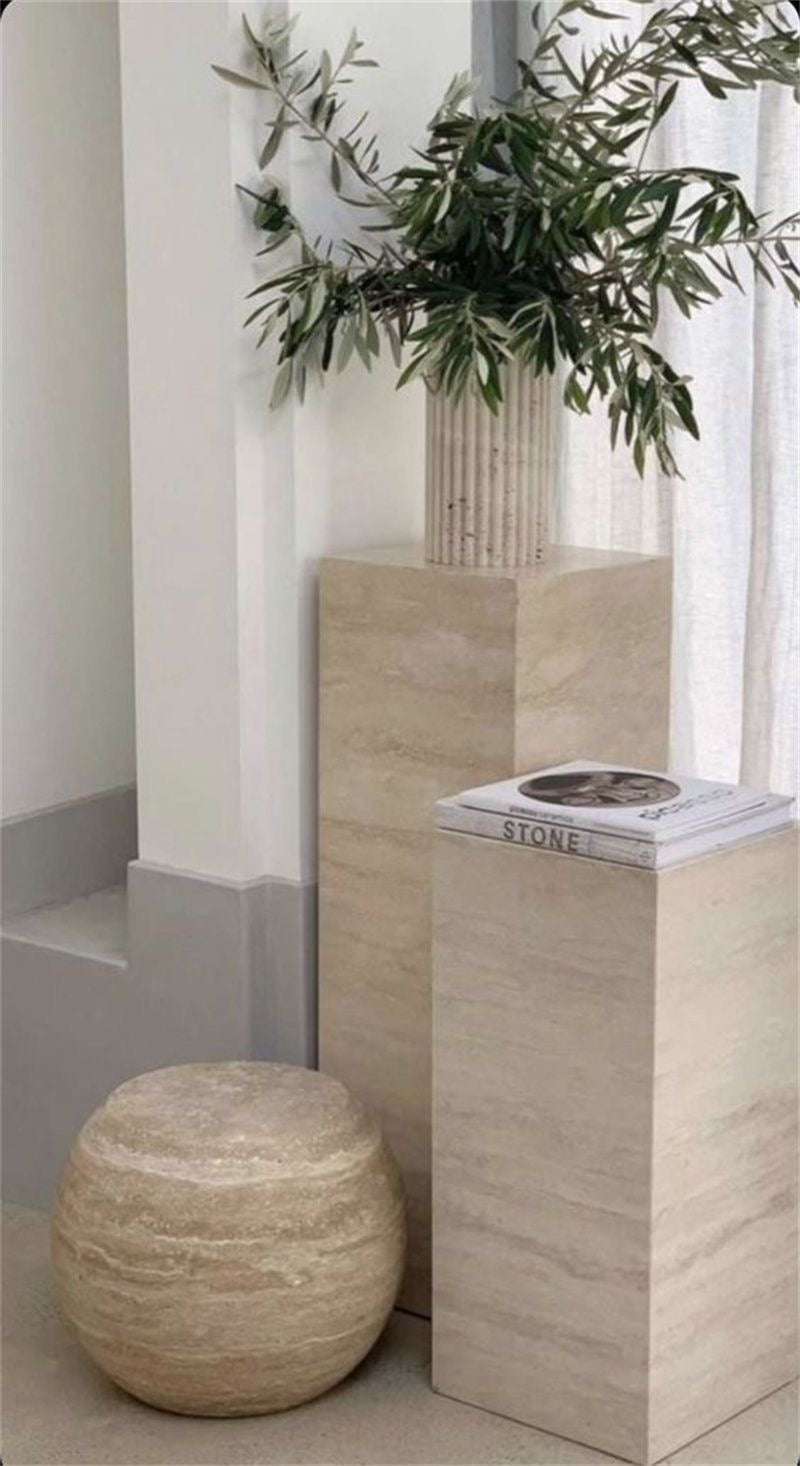 Elysian Natural Travertine Plinth Pedestal & Side Table