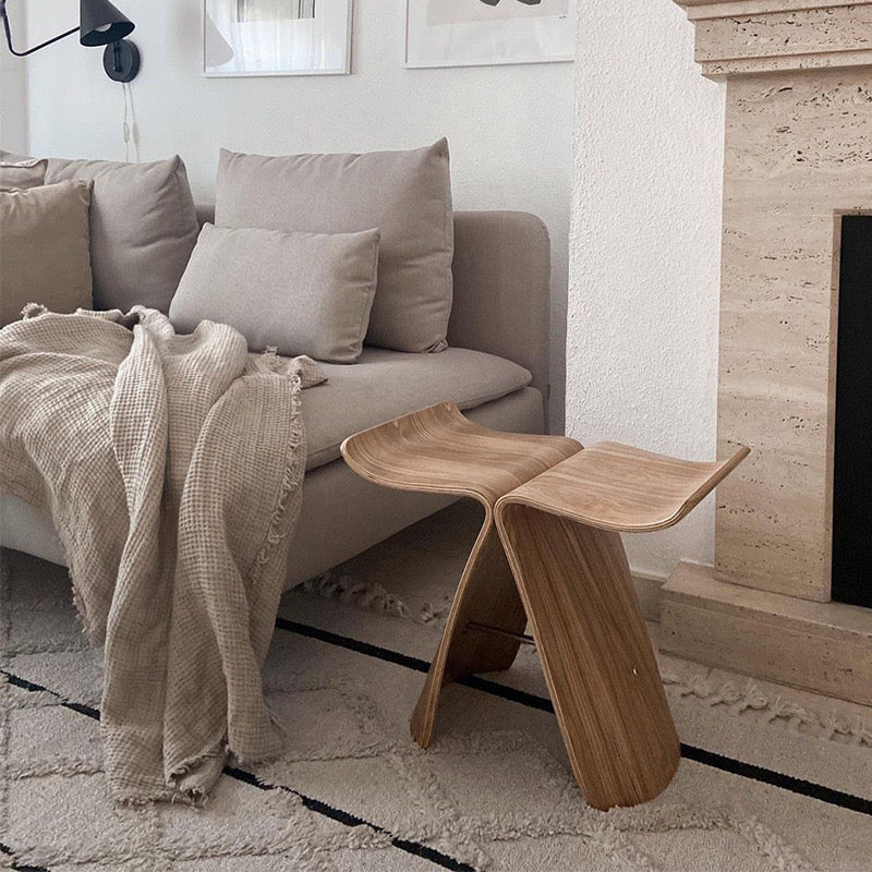 Haiku Stool | Butterfly Silhouette Japanese Modern Wooden Stool