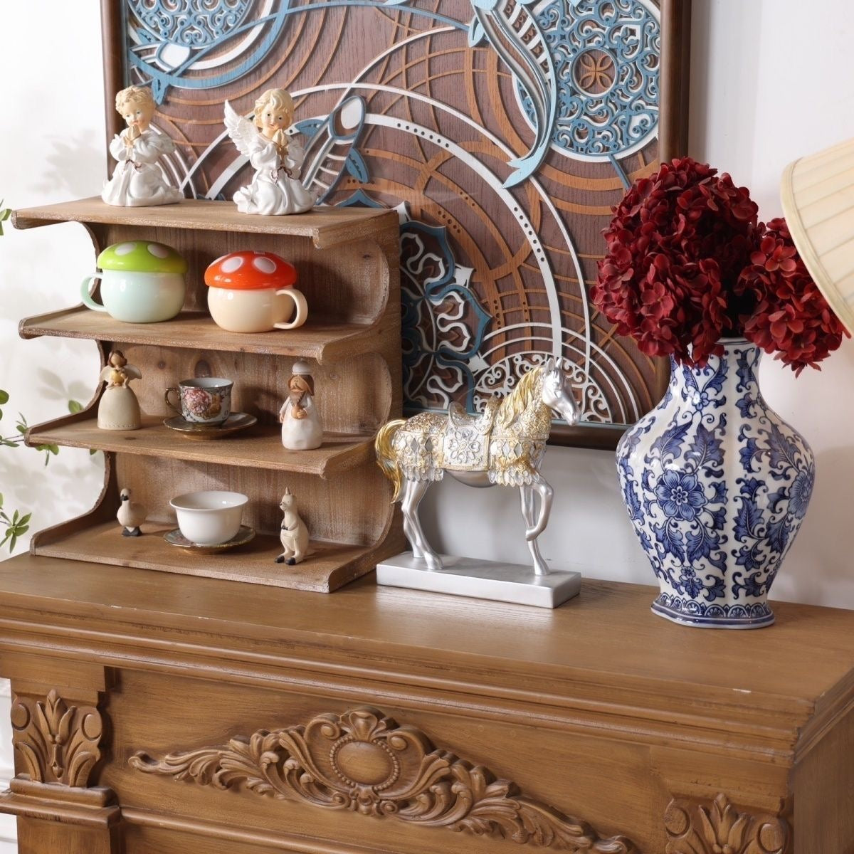 Vintage Scalloped Wall Shelf | Solid Pine French Country Display Shelf