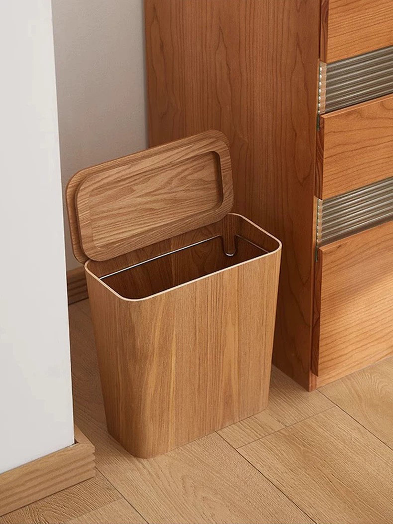 Wooden-Style Trash Bin with Lid – Modern & Functional Design