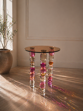 Crystal Glass Side Table – Luxury Modern Accent Table with Prism Reflecti