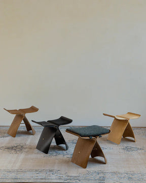 Haiku Stool | Butterfly Silhouette Japanese Modern Wooden Stool