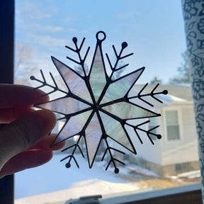 Stained Glass Snowflake Ornament – Handmade Iridescent Sun Catcher