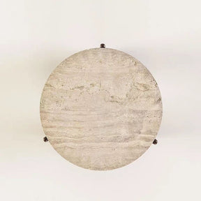 Organic Travertine Coffee Table | Round Stone Coffee Table with Solid Wood Legs