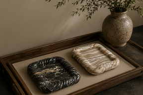 Hand-Carved Twisted Rope Marble Tray | Sculptural Onyx Catchall & Decorative Centerpiece | Luxury Artisan Stone Deco