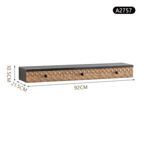 Rustic Carved Wood Floating Shelves with Drawers – 3 sizes Wall Mounted Storage & Display Solution