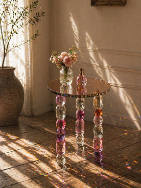 Crystal Glass Side Table – Luxury Modern Accent Table with Prism Reflecti