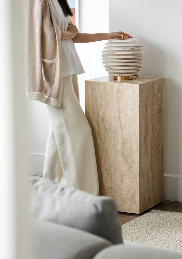Elysian Natural Travertine Plinth Pedestal & Side Table