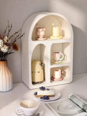 Arched Round Corners White Floating Wall Shelves Textured Finished