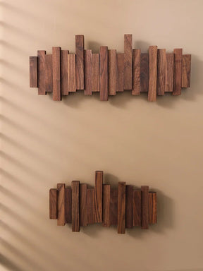 Modern Wooden Wall Hook Rack – Space-Saving Folding Coat Rack with Hidden Hooks – Stylish Walnut Wood Floating Wall Organizer