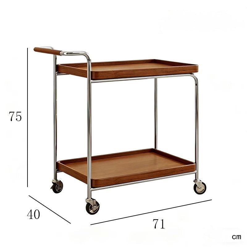 Mid-Century Rolling Bar Cart with Rattan Basket
