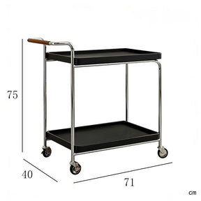 Mid-Century Rolling Bar Cart with Rattan Basket