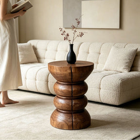 Sculptural Geometric Solid Wood Stool & Side Table