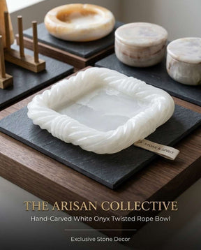 Hand-Carved Twisted Rope Marble Tray | Sculptural Onyx Catchall & Decorative Centerpiece | Luxury Artisan Stone Deco