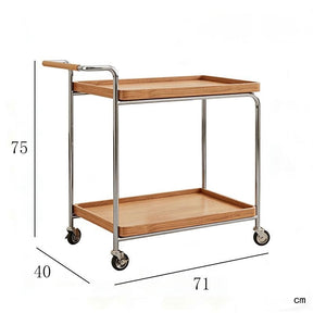 Mid-Century Rolling Bar Cart with Rattan Basket