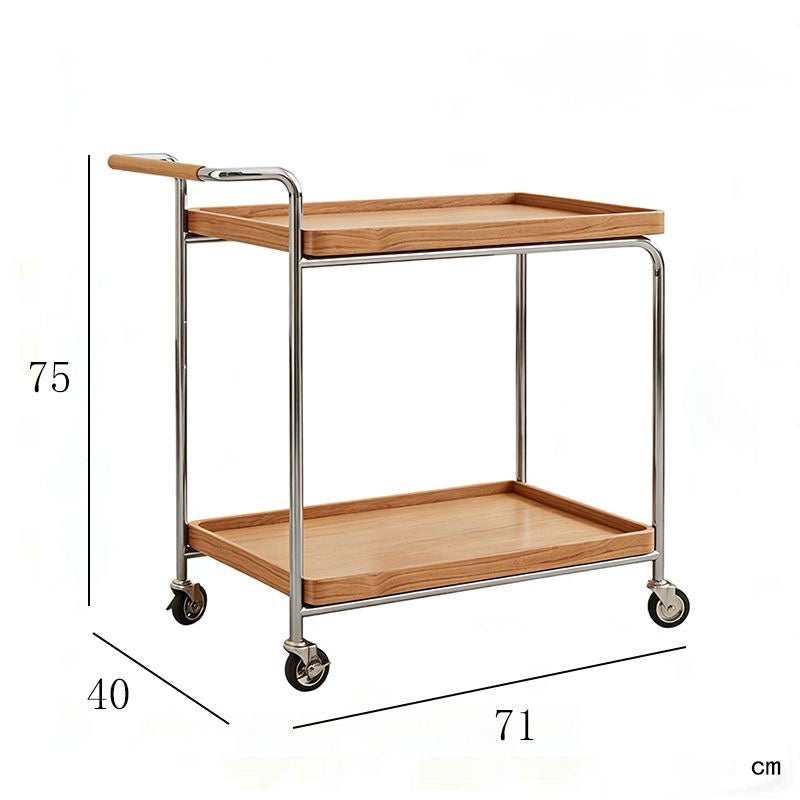 Mid-Century Rolling Bar Cart with Rattan Basket