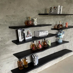 Charcoaled Live Edge Floating Wood Shelf – Rustic Natural Solid Wood Wall Shelf