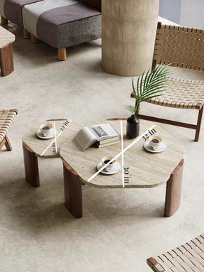 Biomorphic Travertine Coffee Table | Organic Modern Stone & Walnut Furniture | Sculptural Low Centerpiece