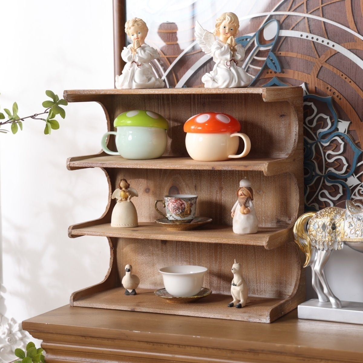 Vintage Scalloped Wall Shelf | Solid Pine French Country Display Shelf