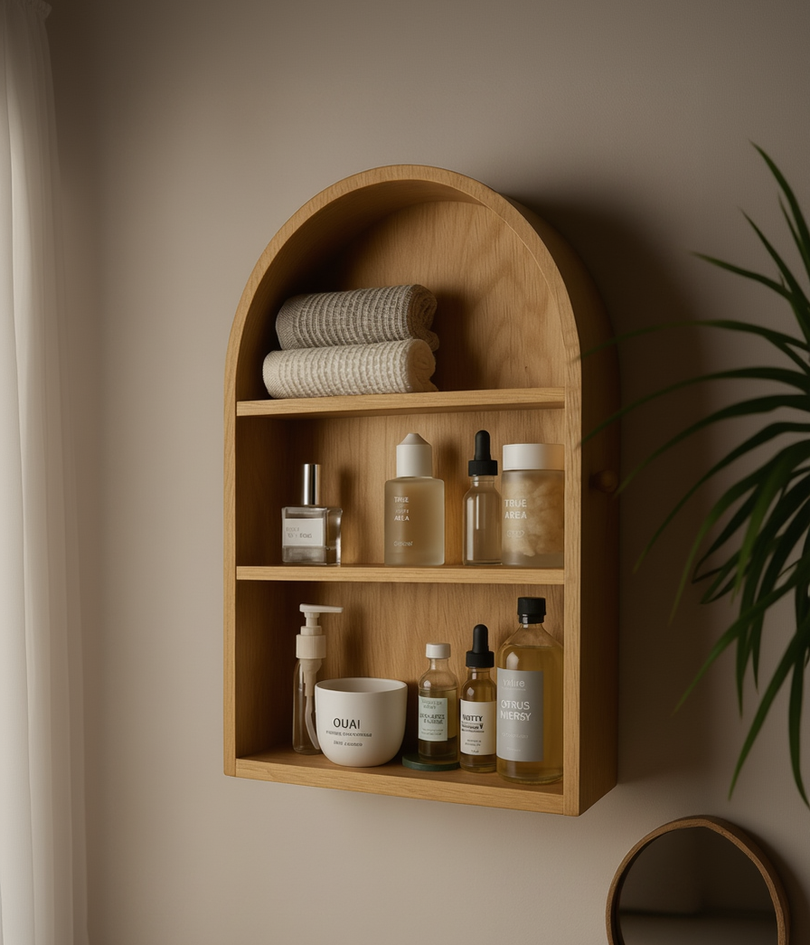 Arched Wooden Wall Shelf – Modern Minimalist Display Bookshelf