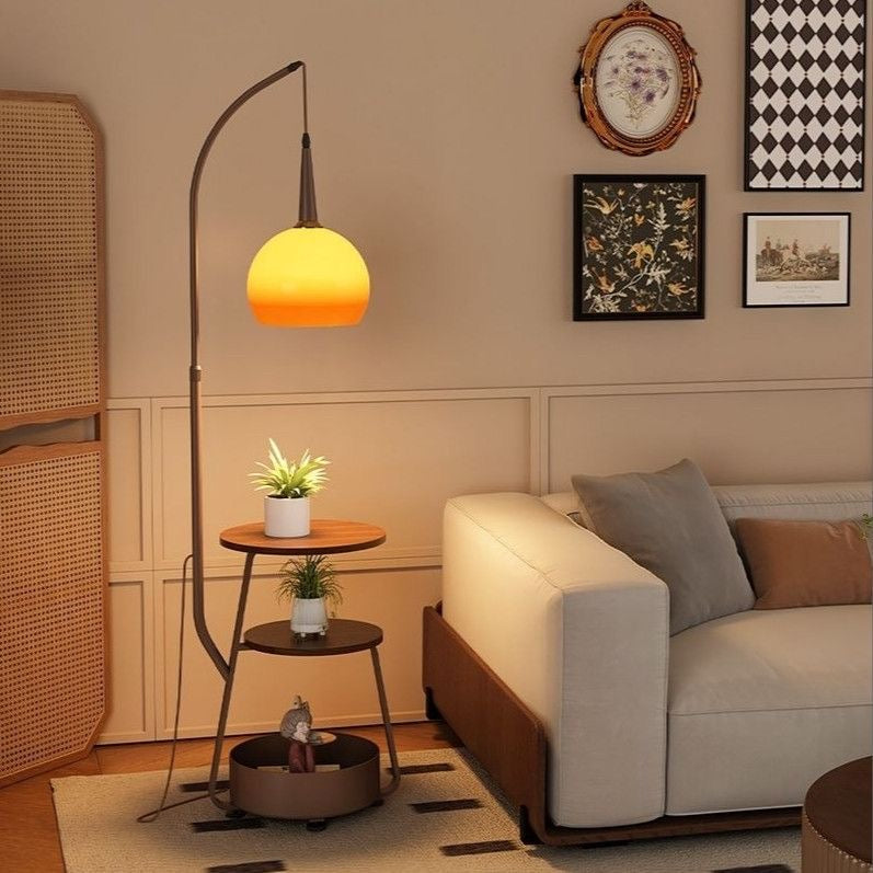 Modern Multi-Functional Floor Lamp with Shelves - Low Shade Style