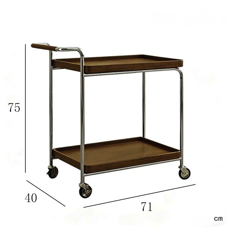 Mid-Century Rolling Bar Cart with Rattan Basket
