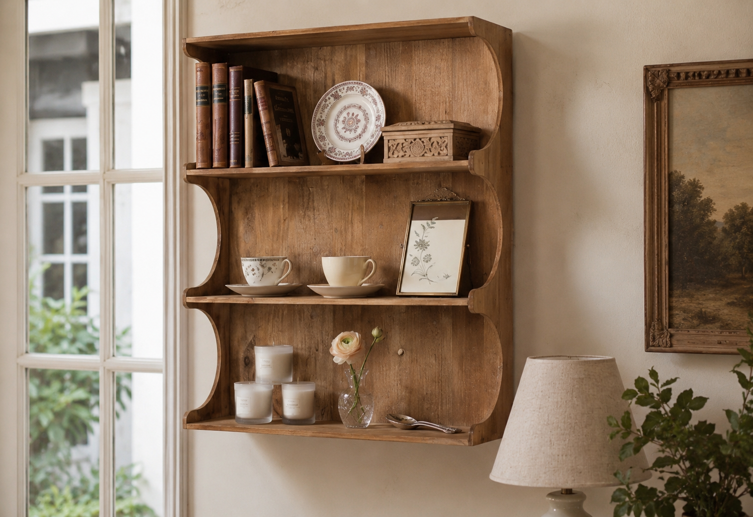 Vintage Scalloped Wall Shelf | Solid Pine French Country Display Shelf