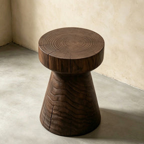 Sculptural Geometric Solid Wood Stool & Side Table