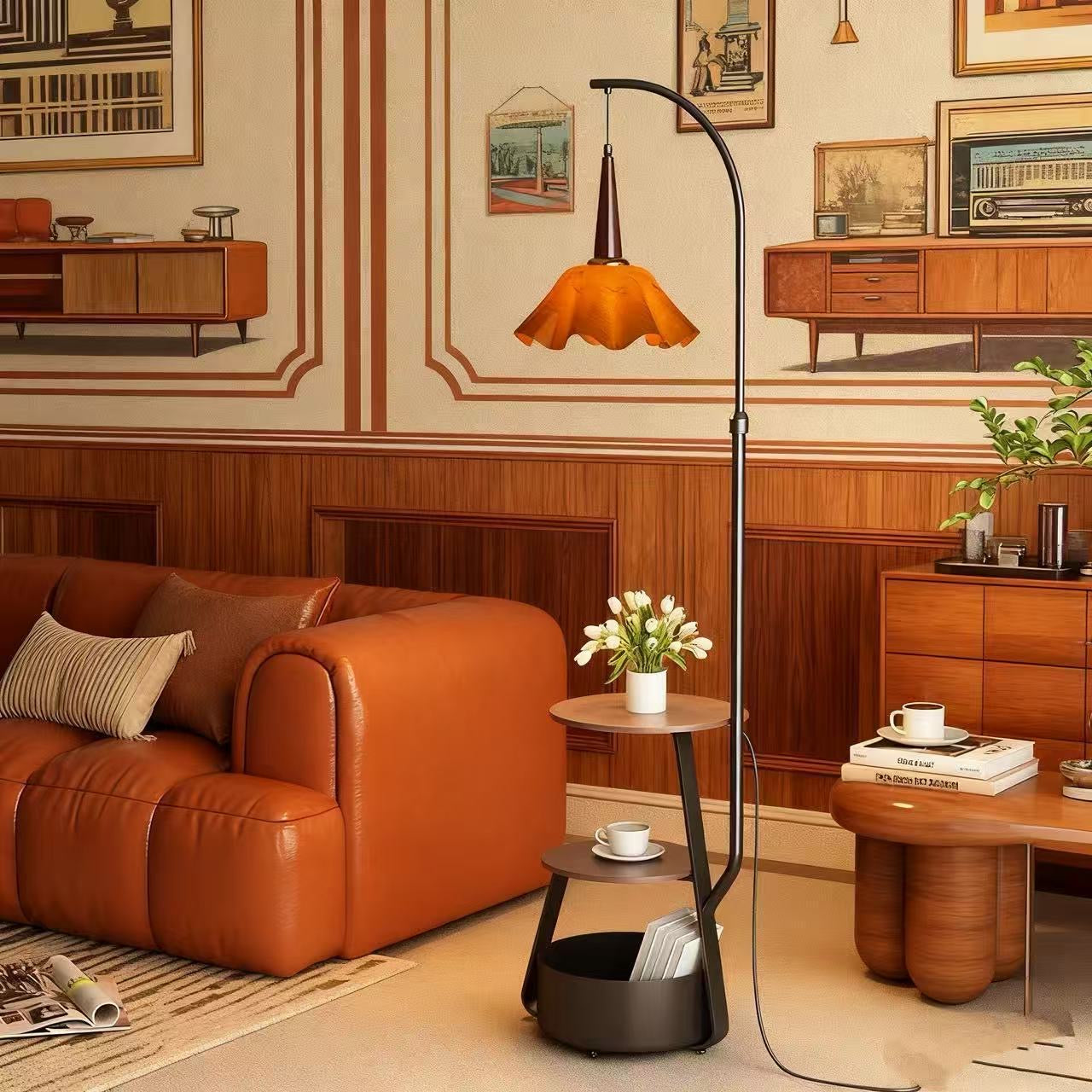 Modern Multi-Functional Floor Lamp with Shelves - Low Shade Style