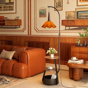 Modern Multi-Functional Floor Lamp with Shelves - Low Shade Style