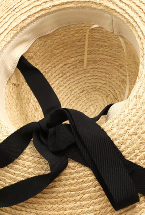 Oversized Wide-Brim Straw Sun Hat – Elegant Raffia Beach Hat with Black Ribbon | Summer UV Protection for Women
