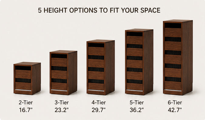 Slim Walnut Storage Tower | 2, 3, 4, 5, and 6 Tiers