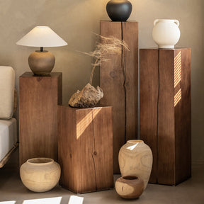 Natural Wooden Pedestals Stool Side Table