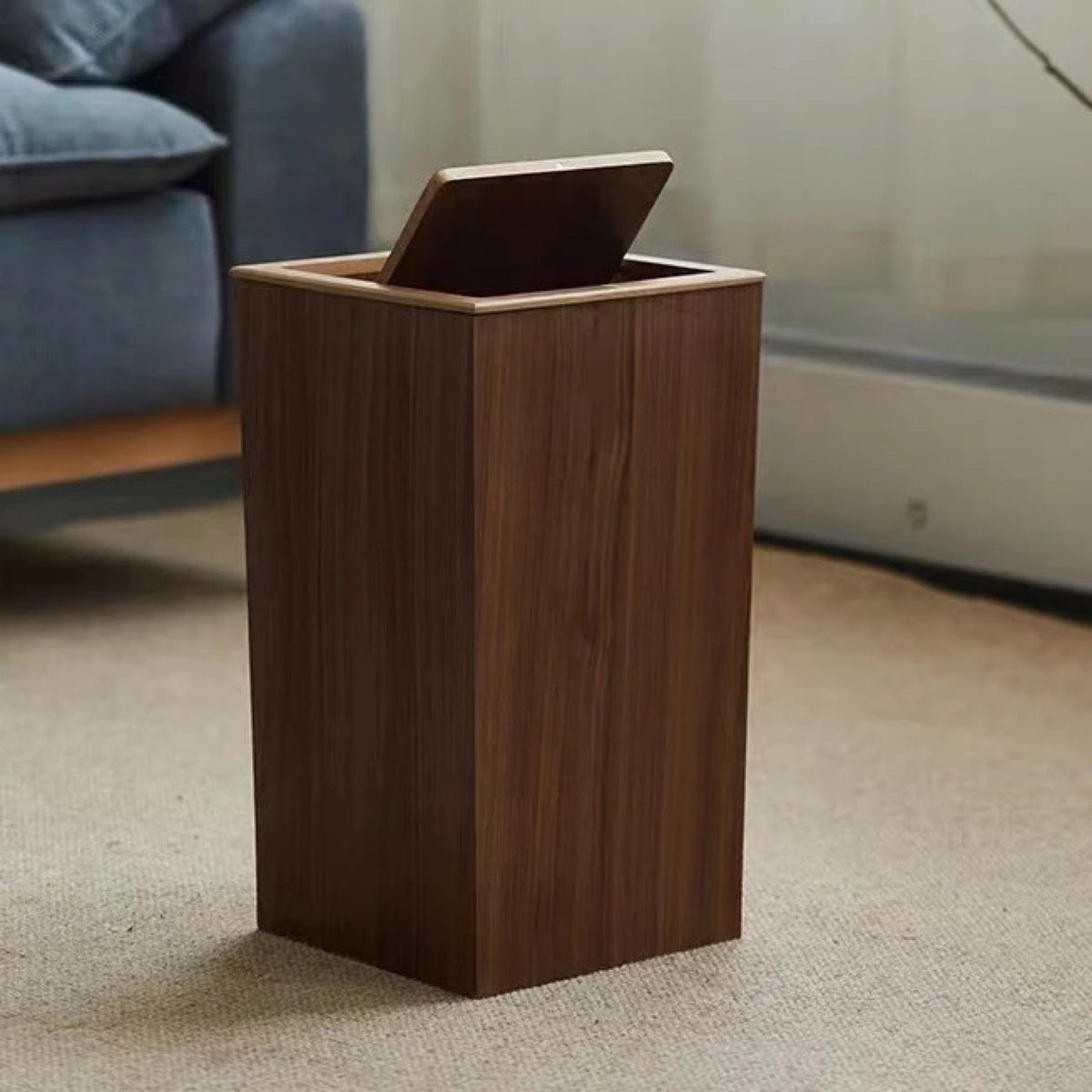 Wooden-Style Trash Bin with Optional Rotating Lid – Modern & Functional Design