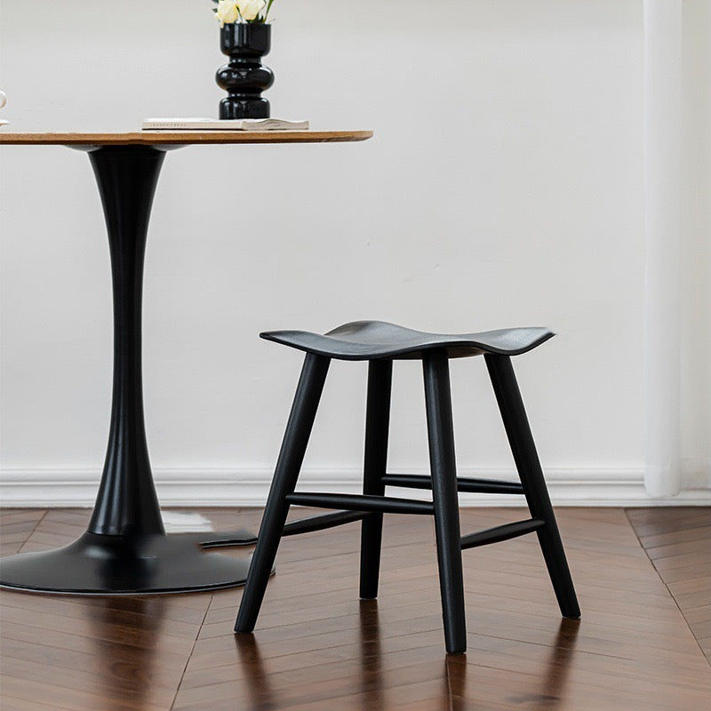 Mid-Century Modern Solid Wood Saddle Stool – Ergonomic Sculpted Low Stool
