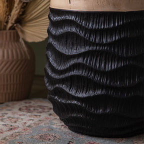 Textured Solid Wood Side Table – Natural Top & Sculpted Base