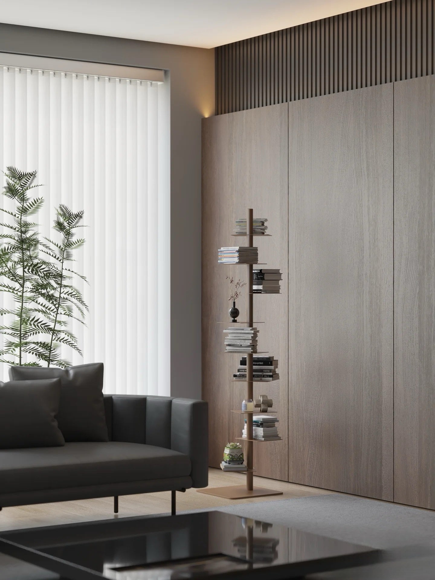 Minimalist Metal Spine Bookshelf | Vertical Tower Bookcase