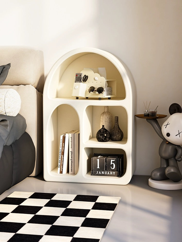 Arched Round Corners White Floating Wall Shelves Textured Finished