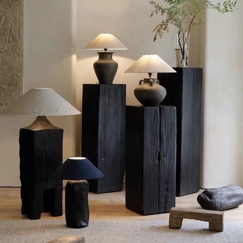 Charcoaled Pedestal Stand - Solid Wood - Display Base for Home Decor, Sculptures, or Plants