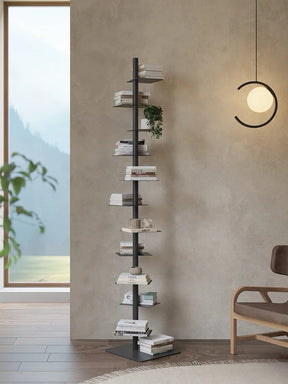 Minimalist Metal Spine Bookshelf | Vertical Tower Bookcase