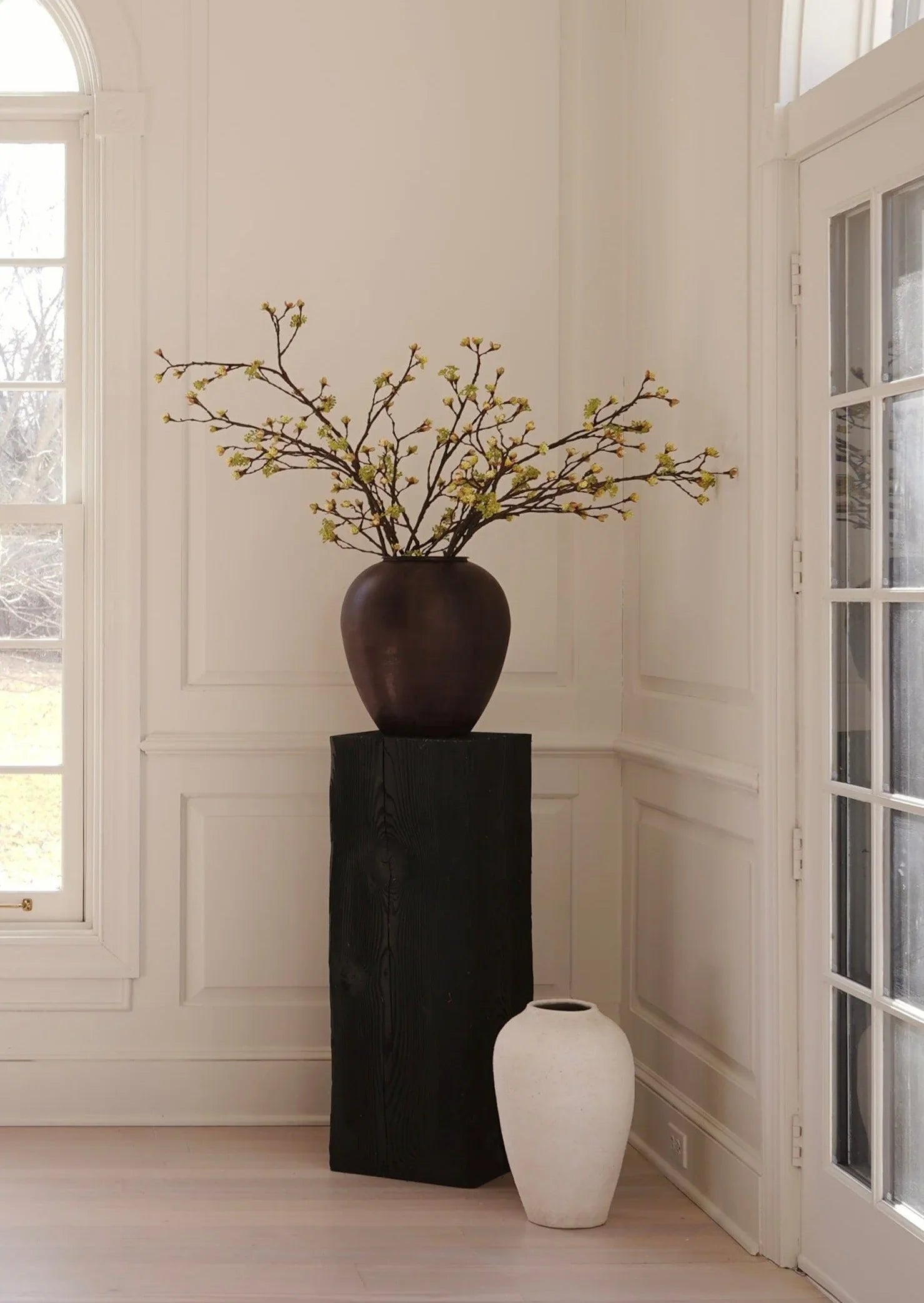 Charcoaled Pedestal Stand - Solid Wood - Display Base for Home Decor, Sculptures, or Plants
