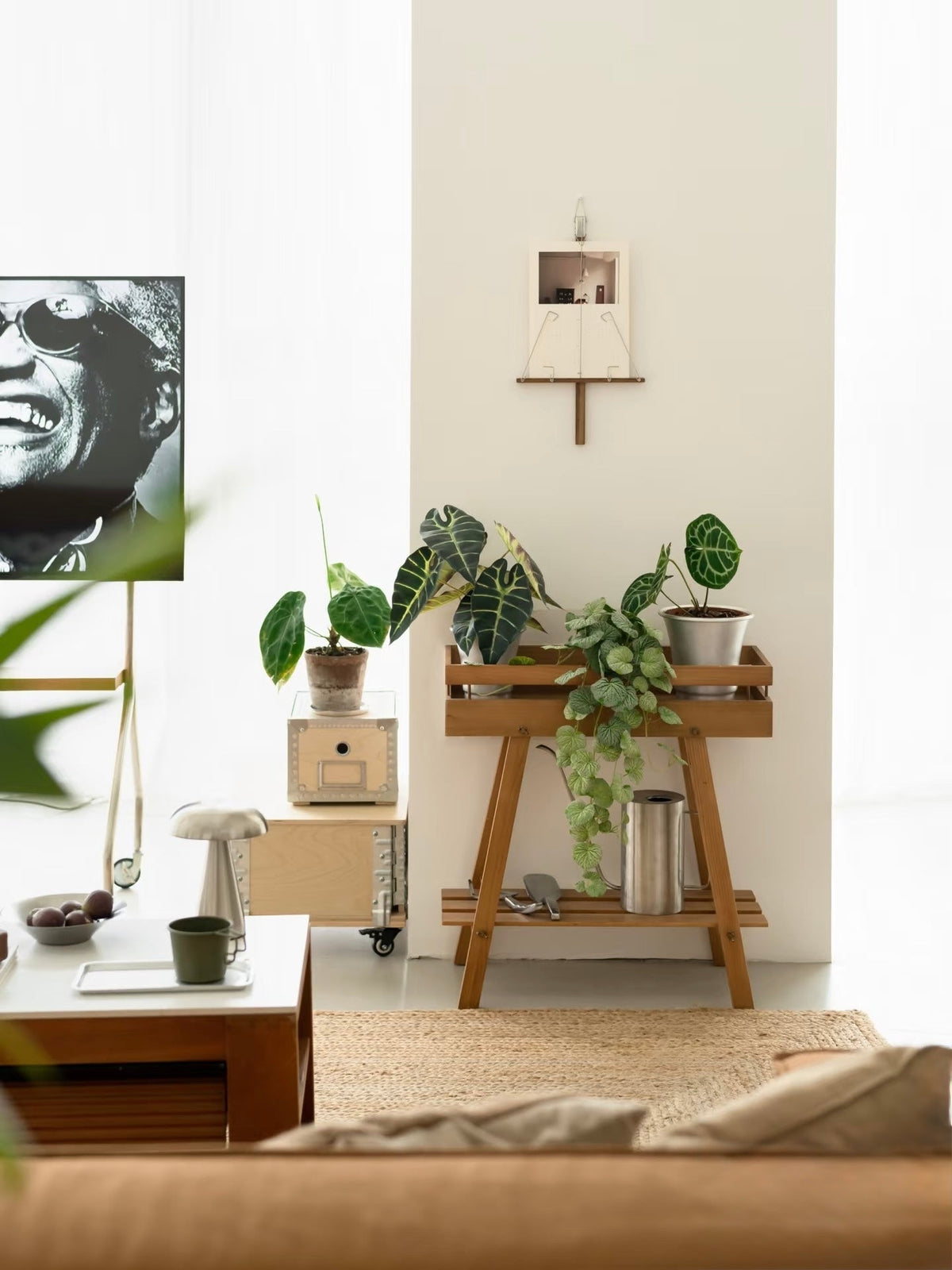 Japandi 2-Tier Solid Wood Plant Stand – Minimalist Indoor Garden Console Wooden Plant Stand – Tray Top Console & Display Shelf